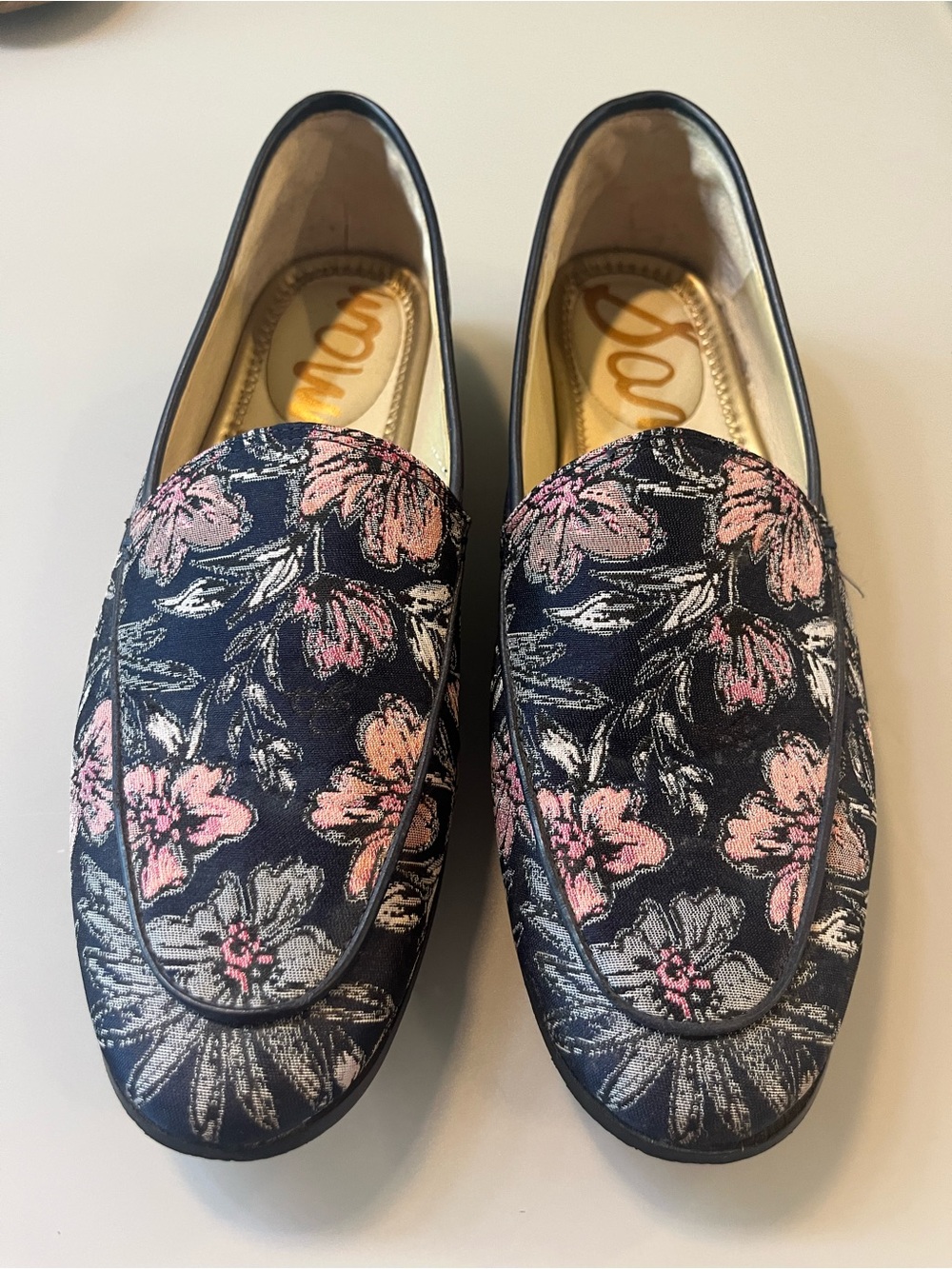 Sam Edelman Navy Floral Loafers with Pink & Gray 9